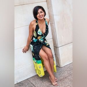 Zara Japanese Pattern Summer Open Back Dress